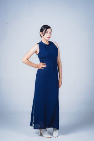Navy Sleeveless Mock Neck Gown