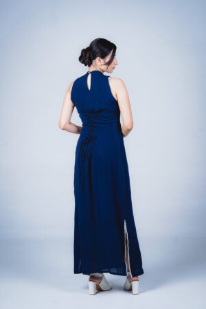 Navy Sleeveless Mock Neck Gown